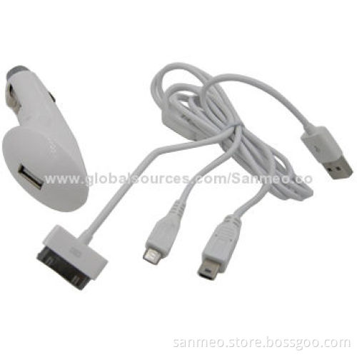 3-in-1 USB Car Charger for iPhone/iPad/iPod/Blackberry/HTC/MOT, USB 2.0 High Transfer SpeedNew